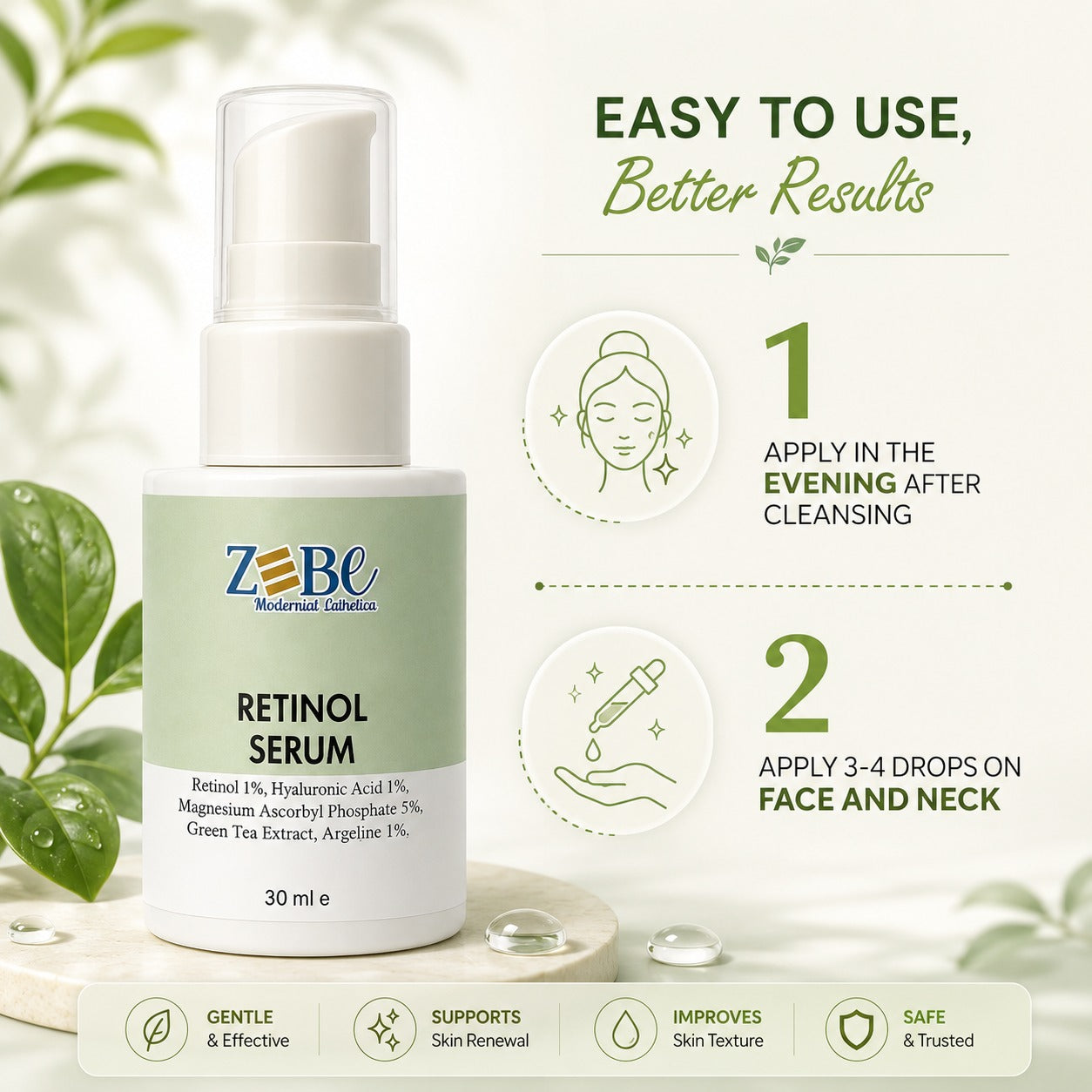 Zebe 1% Retinol Serum – For Smooth, Radiant & Youthful Skin